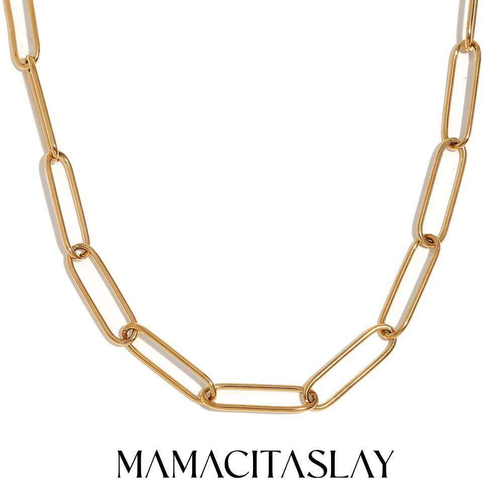 MamacitaSlay Classic Single 6mm Long Paper Clip Chain necklac 18K Gold Plated stainless steel women's jewelry accessories women H260312