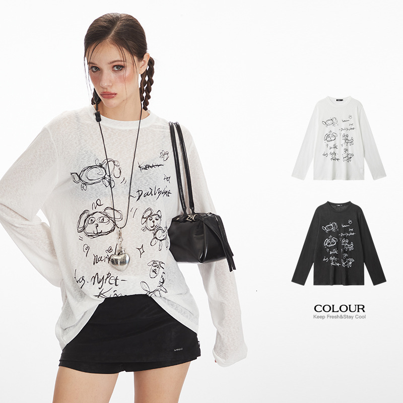 Heyhenry Thin Sun-protective Printed Long-sleeve Cover-up Top Designer Hoodie Designer Shirt Summer American Polo Shirt Style Casual Loose Round-neck 