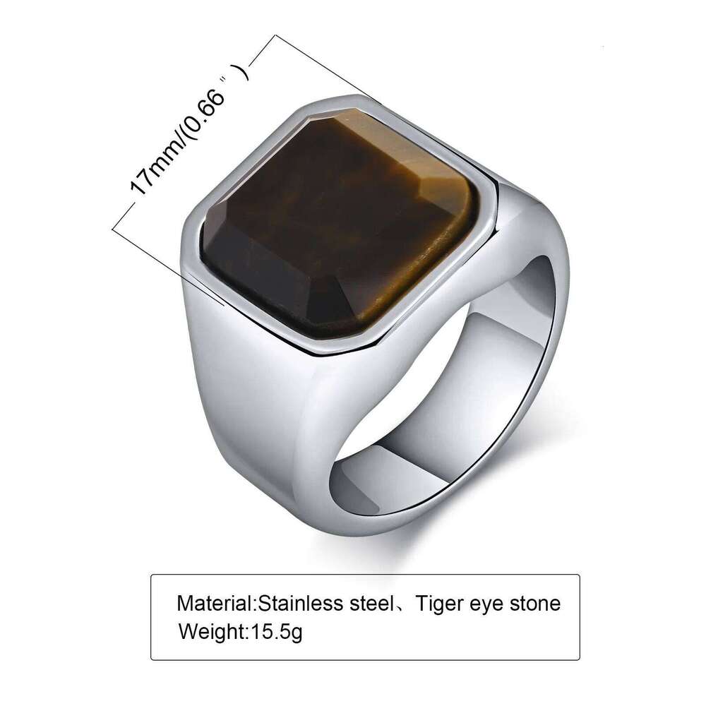 Men Tiger's Eye Signet Rings,Waterproof Stainless Steel Wedding Bands Gift H260312