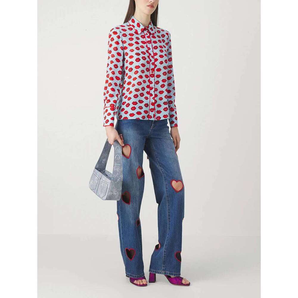 TWOTWINSTYLE Hollow Out Denim Pants For Women High Waist Patchwork Pockets Casual Straight Jeans Female Fashion Style Z260313