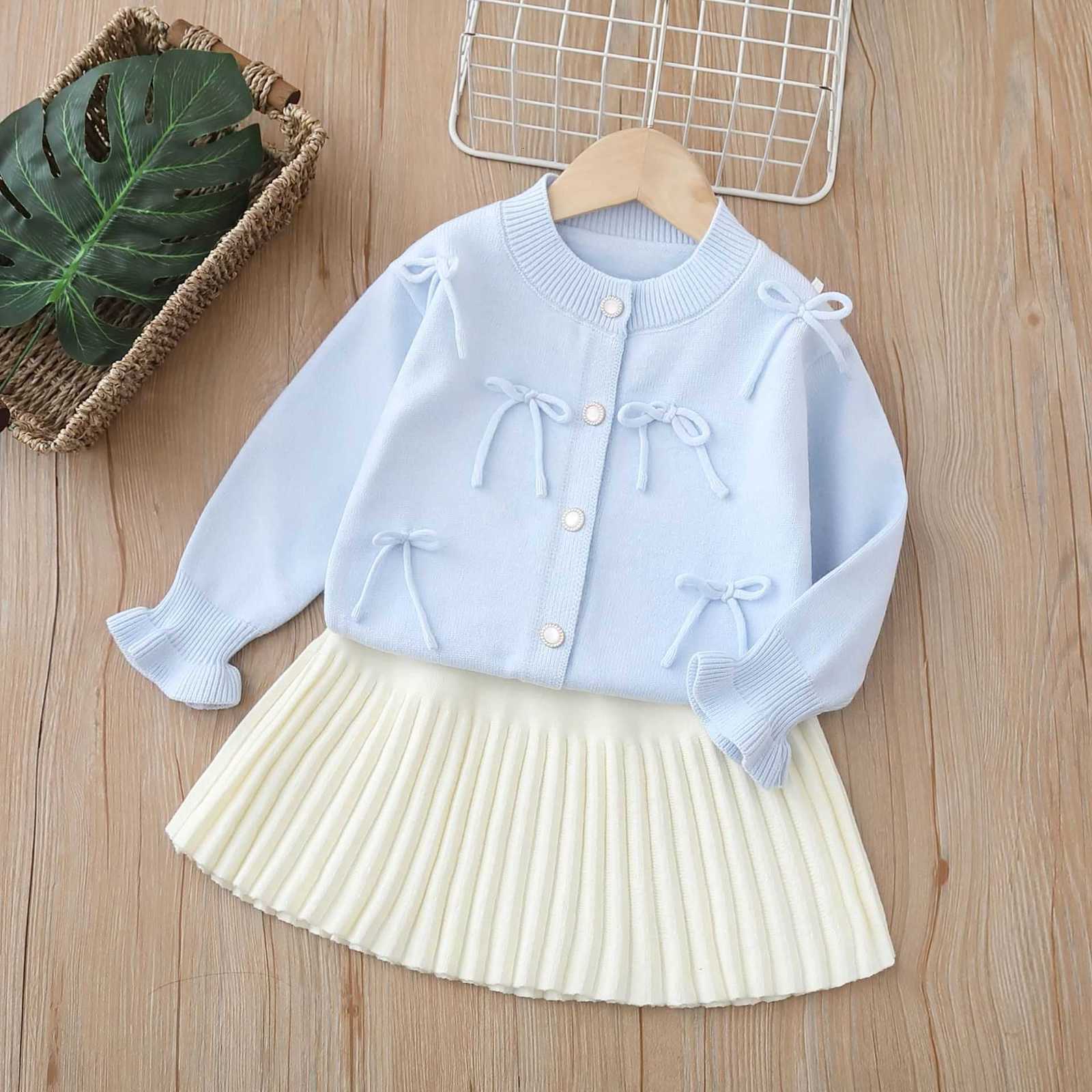 Women's Knits & Tees Baby Girl Autumn Jacket New Autumn Cardigan Stylish Girl Two-Piece Set Children's Sweater Set