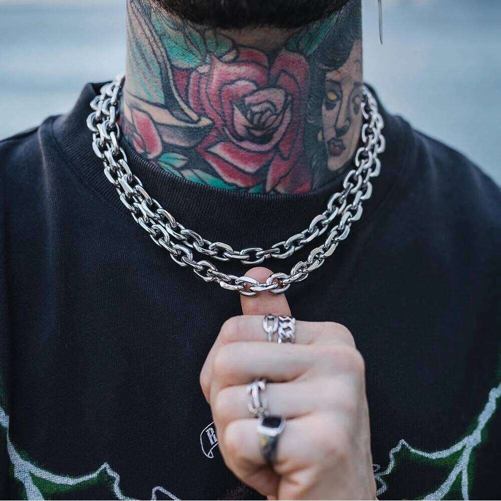 8mm Chunky Bevelled Cable Link Chain Stainless Steel Grunge Jewelry Punk Gothic Necklace Gift for Him H260312