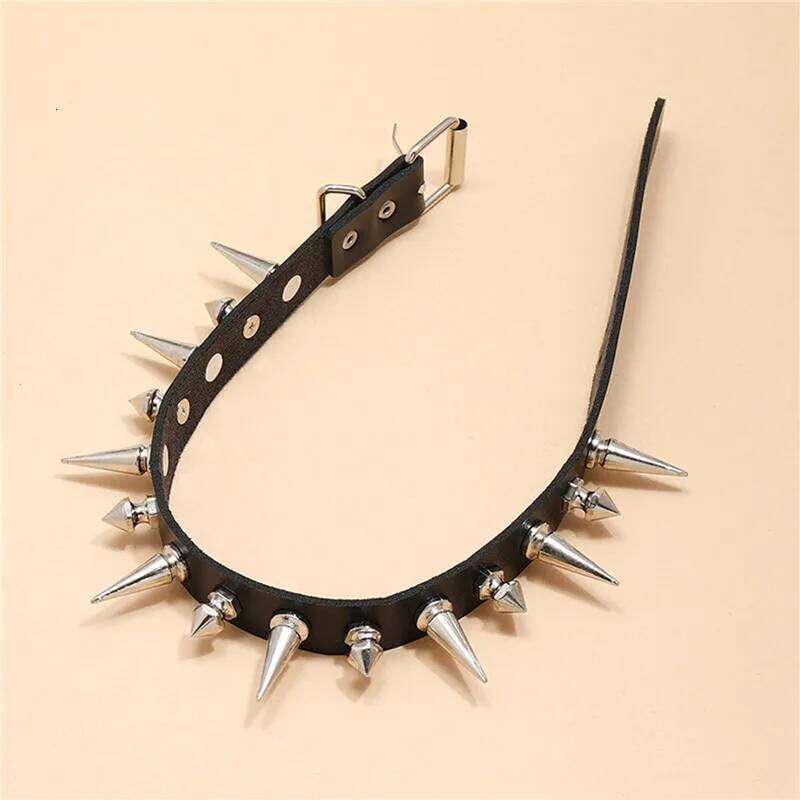Punk Long Spike Choker Faux Leather Collar For Women Men Cool Big Rivets Studded Chocker Goth Style Necklace Accessories H260312