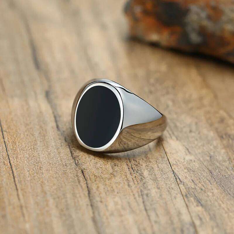 Modern Men Oval Black Plain Sides Signet Ring Stinless Steel Streetwear Expression of Wealth Rings Father's Day Gift H260312