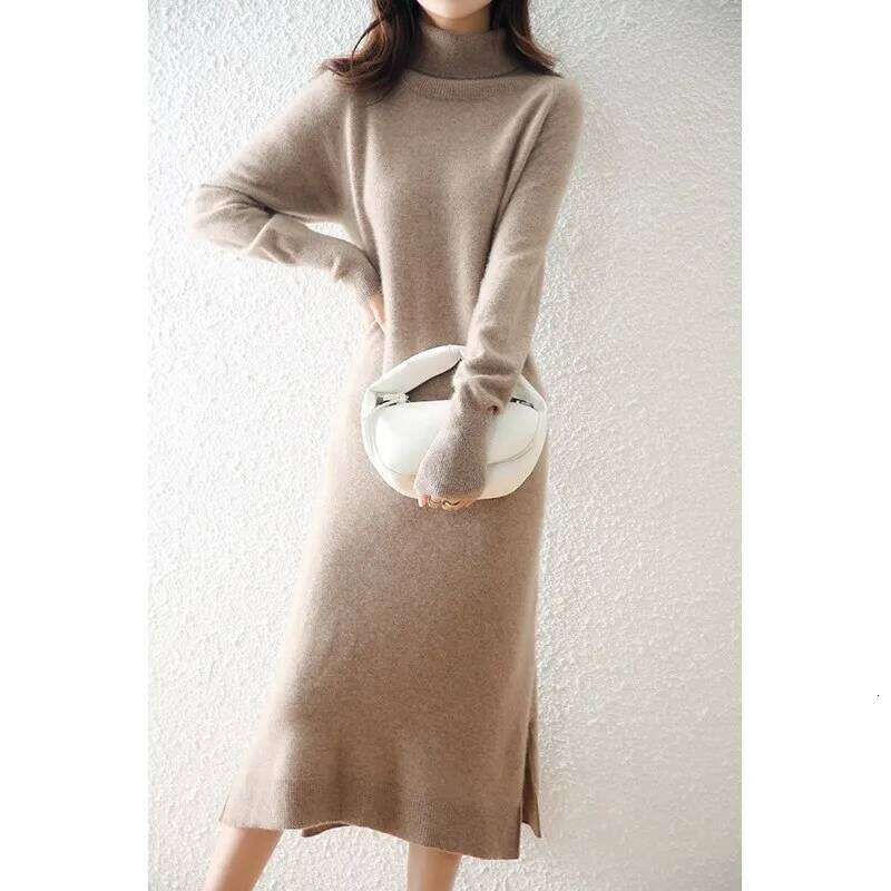 Autumn and winter high lapel dress female Korean version of long over-the-knee cashmere bottoming knitted skirt Z260314