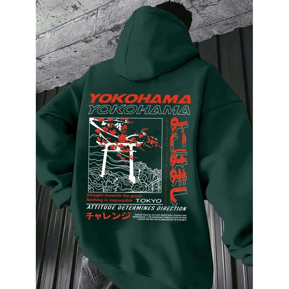 Tokyo Cherry Blossom Print Men Women Hooded Sweatshirt Autumn Winter Daily Outdoor Vacation Fitness Casual Loose Warm Sportswear Z260314