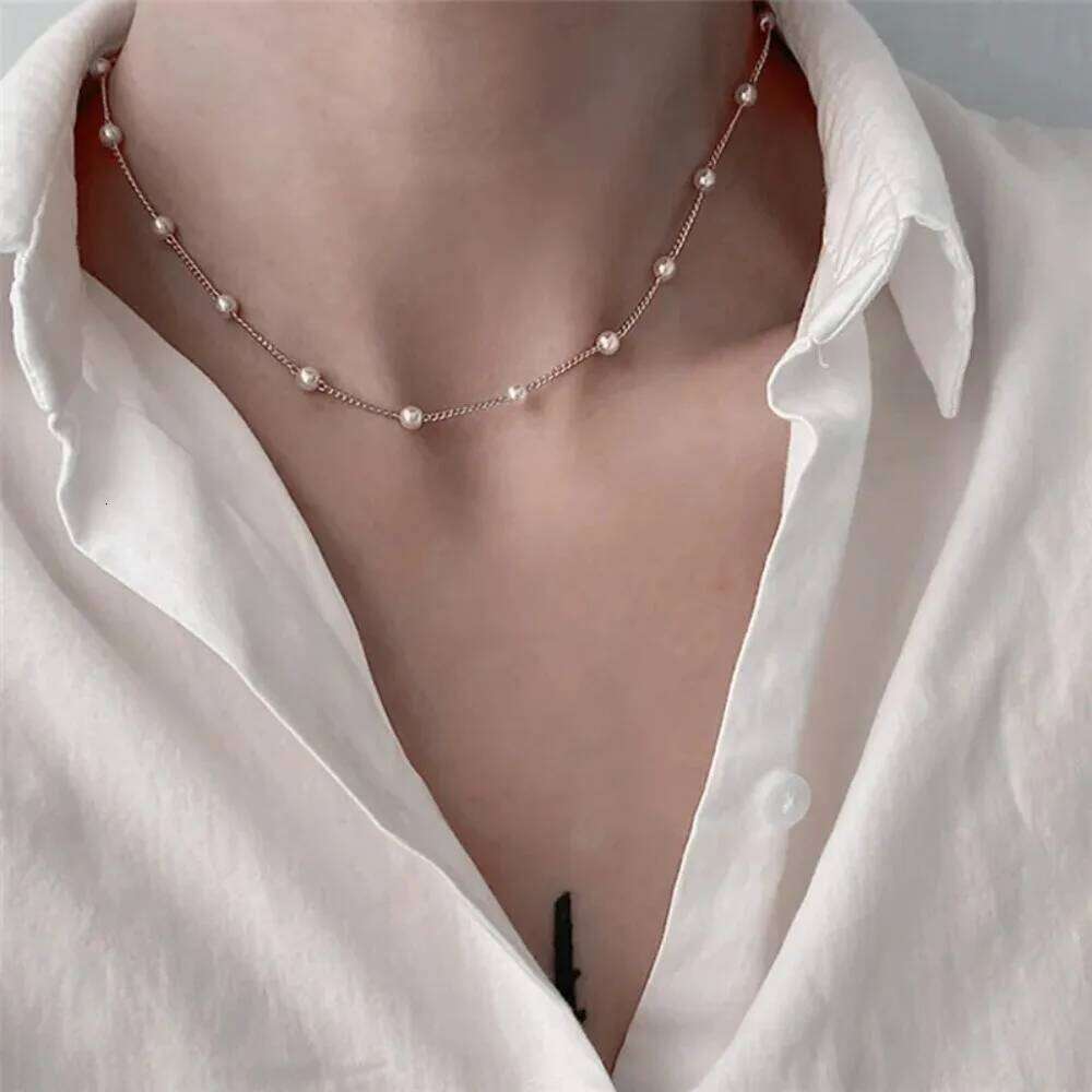 Korean Style Pearl Neck Chain Necklace Fashion Simple Zinc Alloy Pearls Choker Collar For Woman Girls Jewelry Accessories H260312