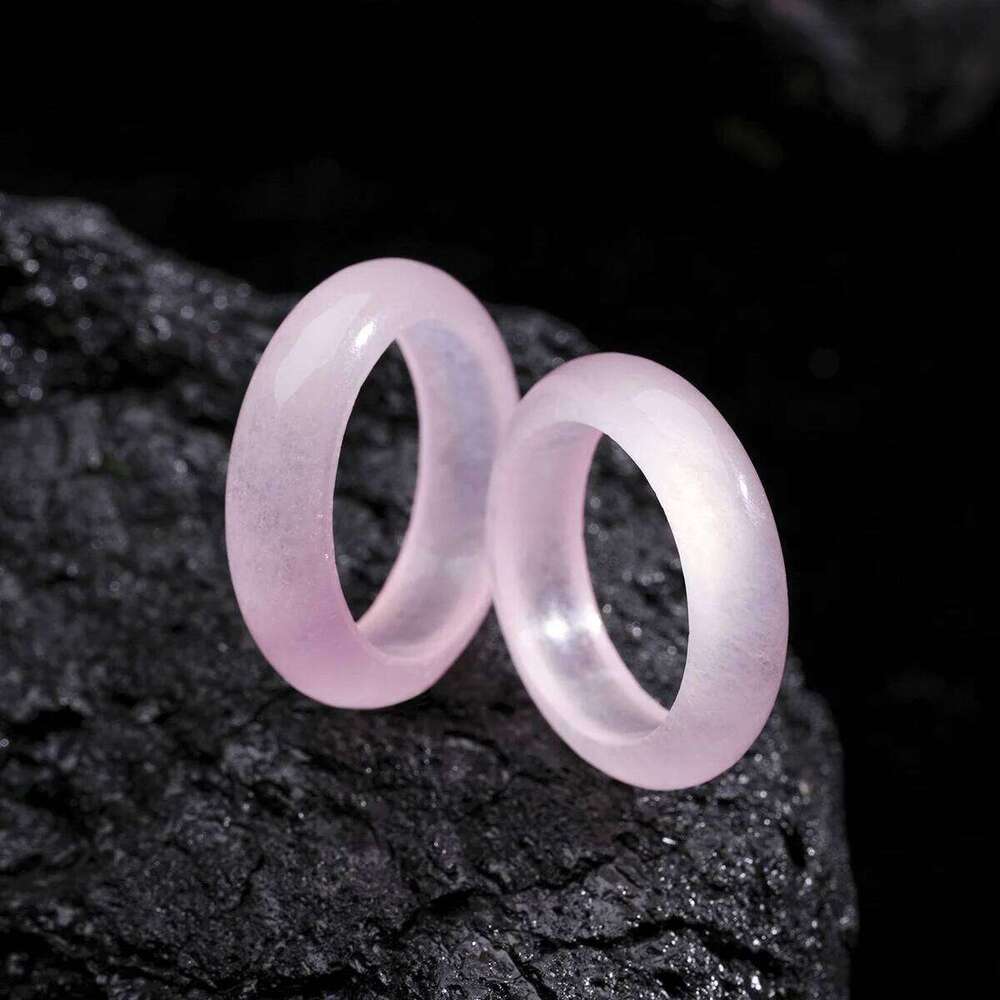 1 Piece Natural Pink Yellow Green Jade Ring Unisex Band for Women Men Couple Wedding Jewelry Size 5-12 H260312