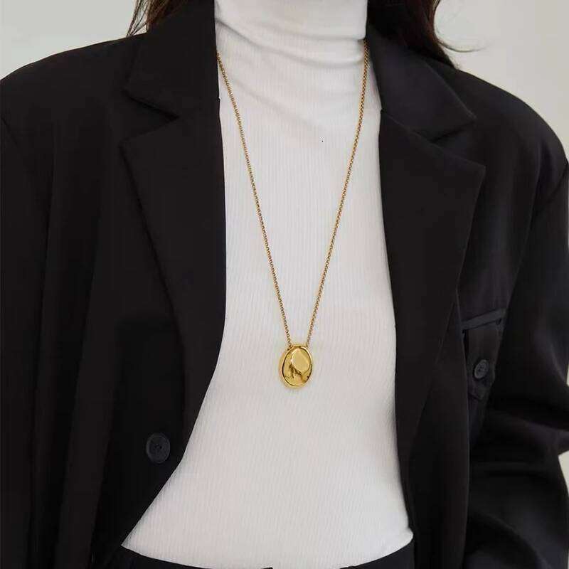 European and American Oval Pendant stainless steel Gold Color Long Necklace Fashion Jewelry Accessories Sweater Chian For Womens H260312