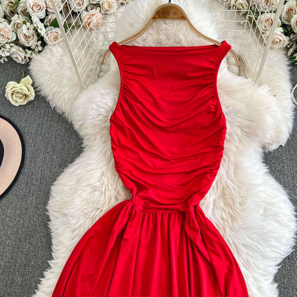 2026 high-end elegant lady style A12 backless collar women's spring and autumn pleated waist slim fit trumpet skirt