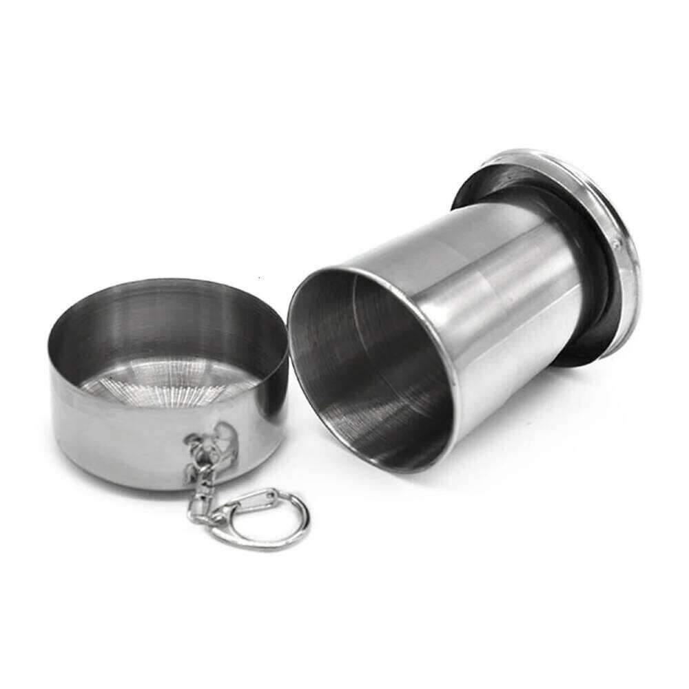 75ml/150ml/250ml Collapsible Stainless Steel Mug with Keychain Cup for Outdoor Travel Camping Hiking Cycling Z260314
