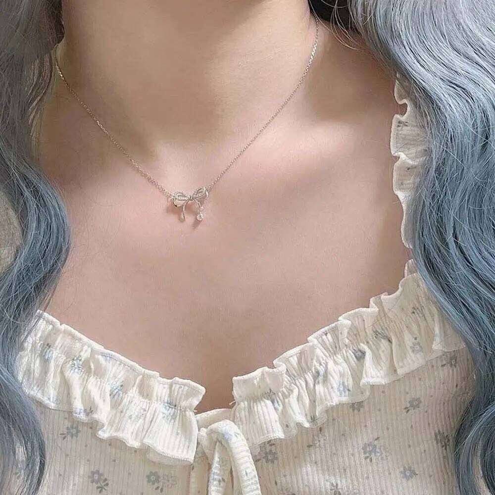 Clavicle Chain Silver Bowknot Heart Jewelry Accessories Bow Necklace Pendant Alloy Rhinestone H260312