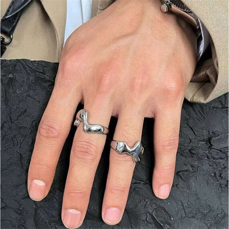 Liquid Lava Ring Titanium Steel Couple Irregular Ins Minimalist Hip-Hop Fashion All-Match Set Jewelry Gift Accessories H260312