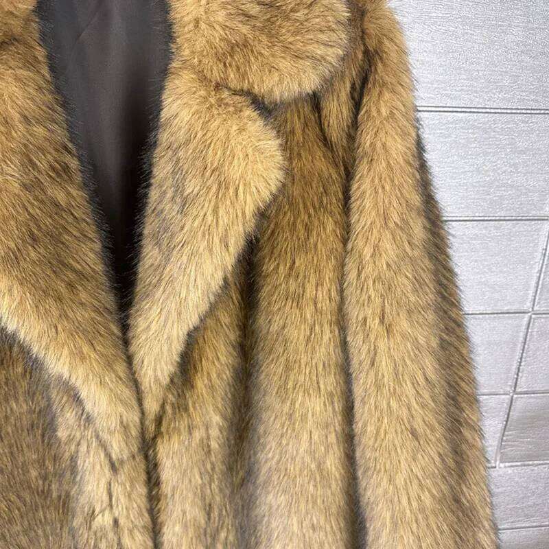 Imitation Solid Color 2025 New Winter Thick Faux Fox Loose Lapel Fur Coat For Women H45 Z260313