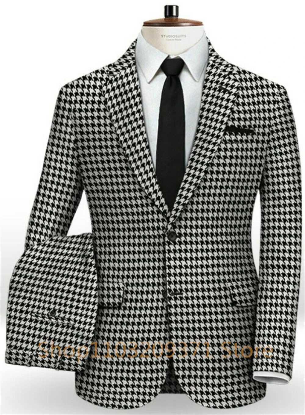 Houndstooth Men Suits for Wedding 2024 Plaid Slim Fit Groom Tuxedo Single Breasted Bridegroom Suit 2 Pcs Jacket Pants M260313