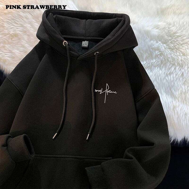 American Letter Print Hoodie Women Autumn Winter 2025 New Oversize Cotton Plush Pullover Loose Y2K Tops Warm Men clothing Z260314