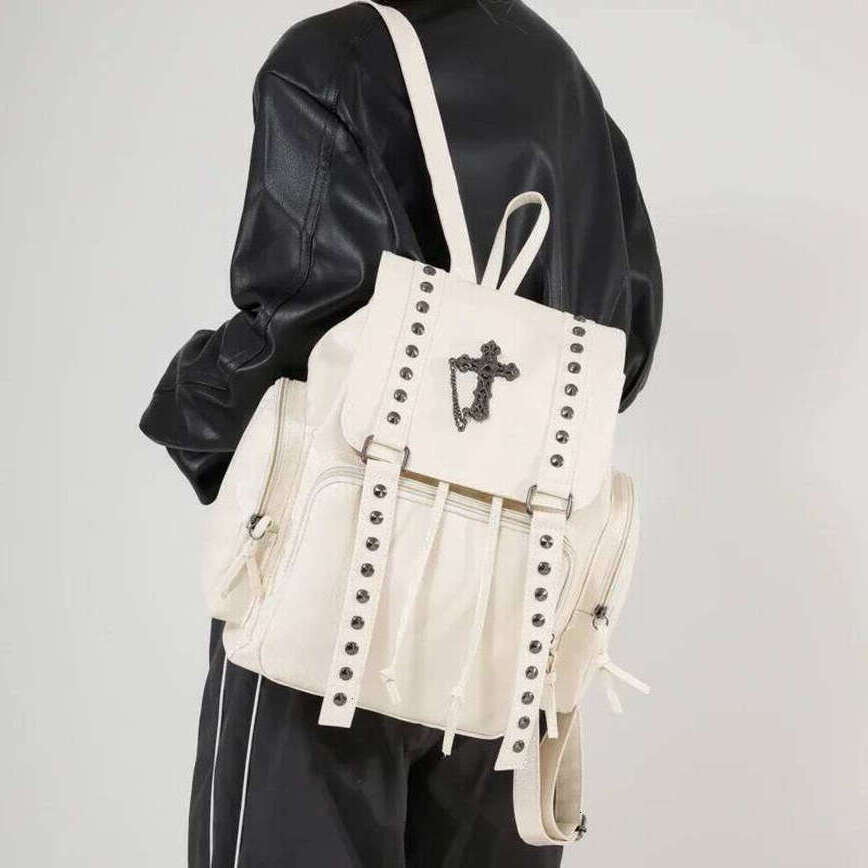 TAURUSCIAGA Rivet Y2k Backpack Women Gothic Punk PU Leather Shoulder Ladies Vintage Harajuku Backpacks College Large Capacity School Bag Daily Versati