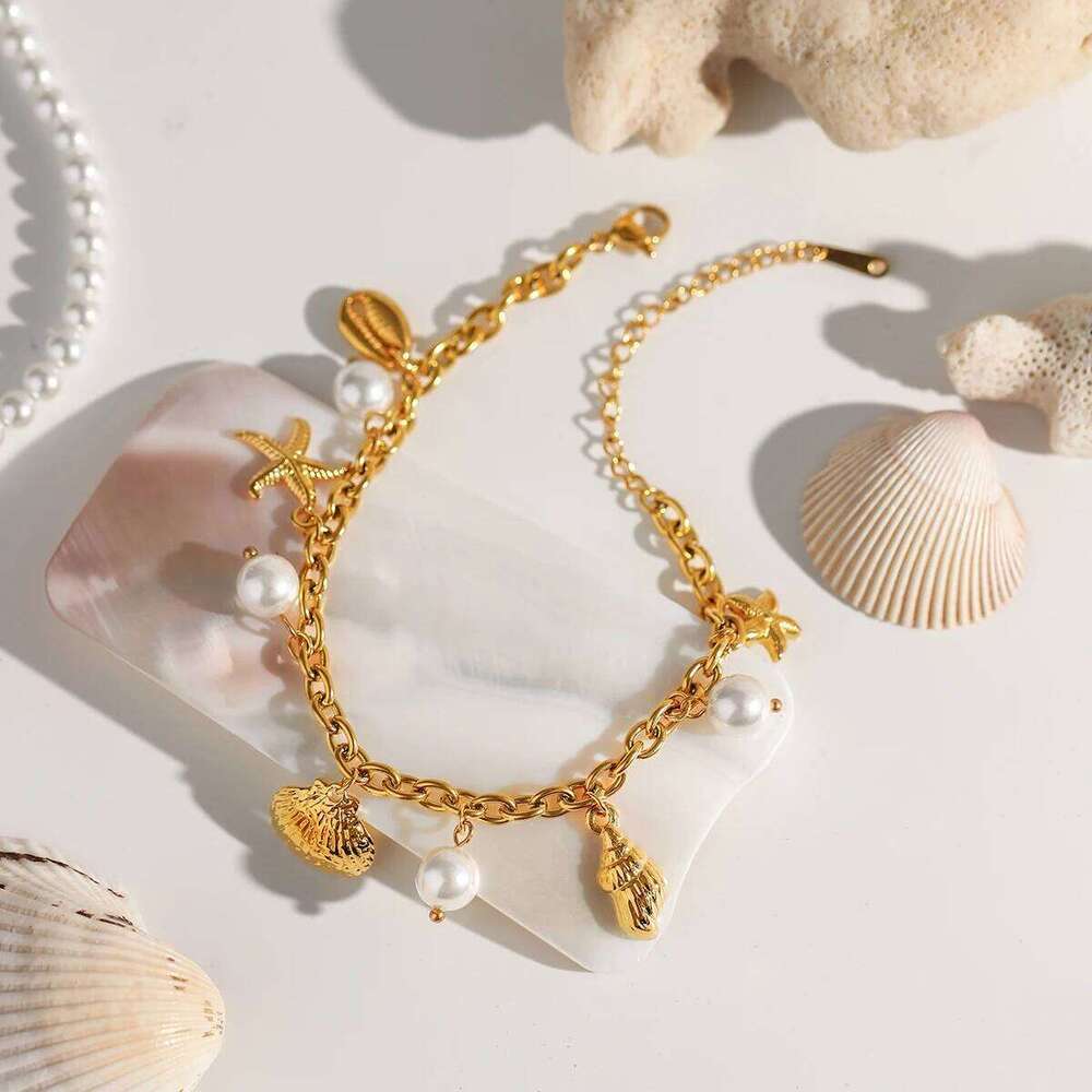 Yori Ocean Style Summer Accessories Pearl Shell Drop Chain Bracelet Bangle Stainless Steel High Quality Jewelry Z260313