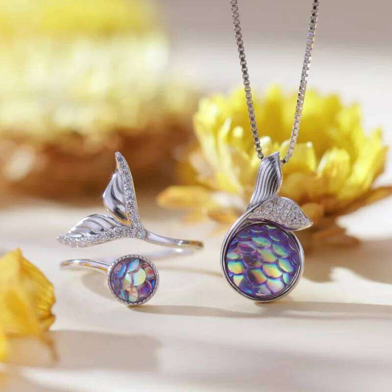 WOSTU 925 Sterling Silver Summer Rainbow Mermaid Scales Open Rings For Women Full of Zircon Fish tail Adjustable Ring R429 H260312