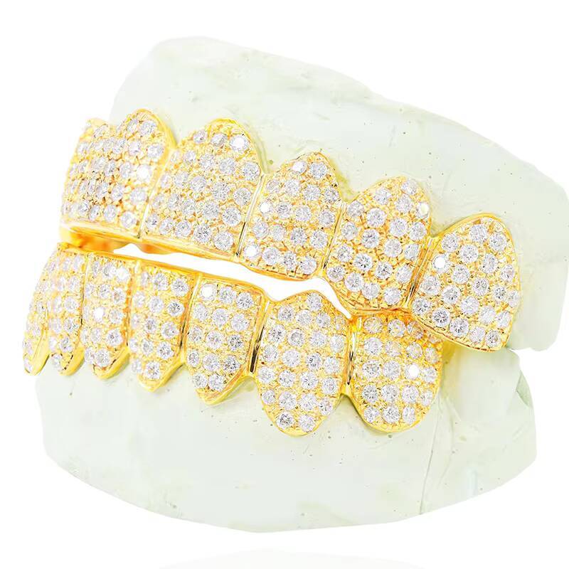 Honeycomb Custom Moissanite Grillz Round Perm Cut Gold Plated VVS Diamond Hip Hop Iced Out Jewelry Grillz