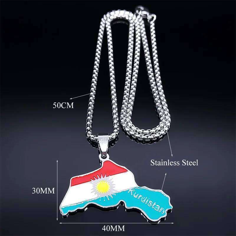 Kurdistan Region for Women Men Chains Stainless Steel Kurdish Flag Map Pendants Necklace Jewelry Collar N6212S01 H260312