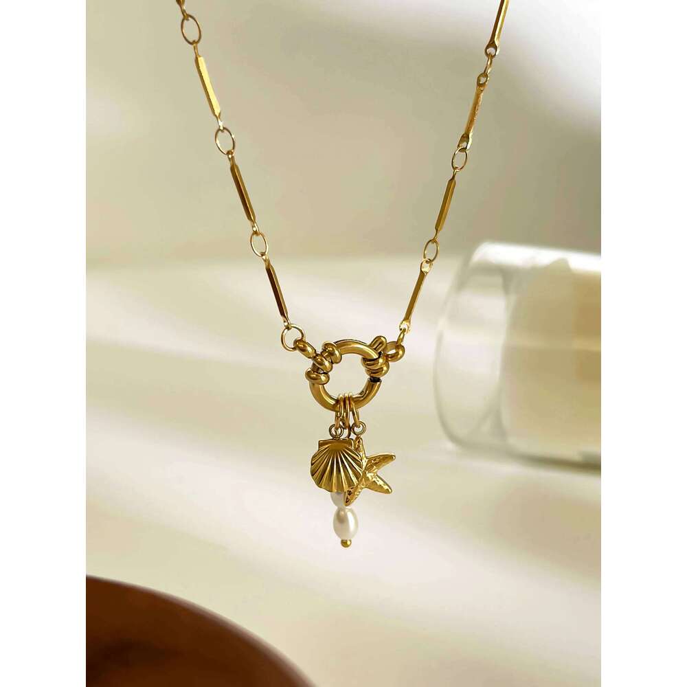 Peri'sbox Jewelry Trends 2025 Imitation Pearl Sea Star Shell Stainless Steel Women's Pendant Choker Necklaces beach Accessories H260312
