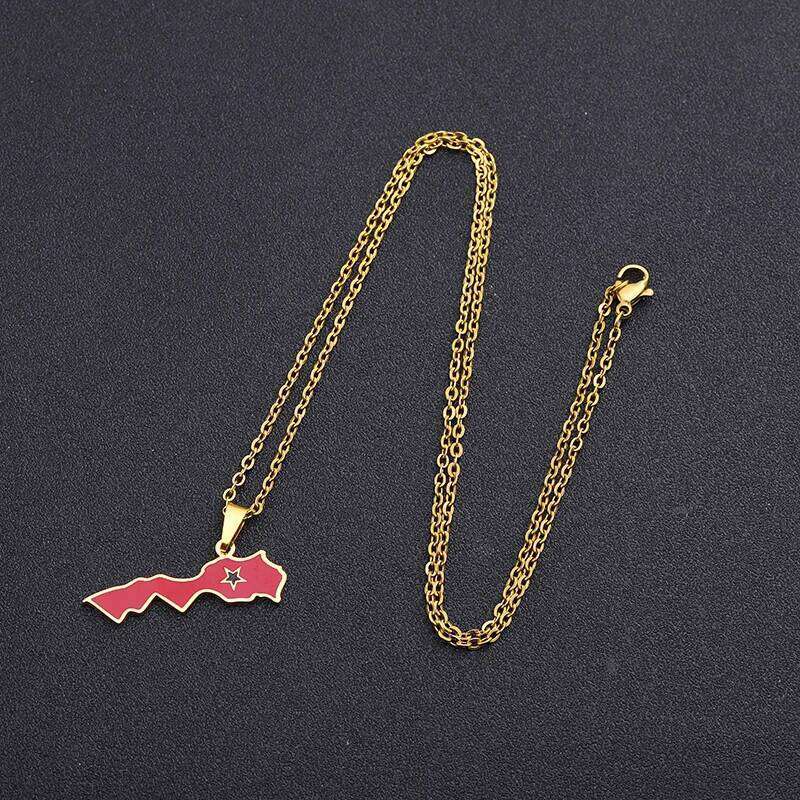 Kingdom of Morocco Map Pendant Necklace Stainless Steel Men Women African Ethnic Jewelry Le Royaume Du Maroc National Flag H260312