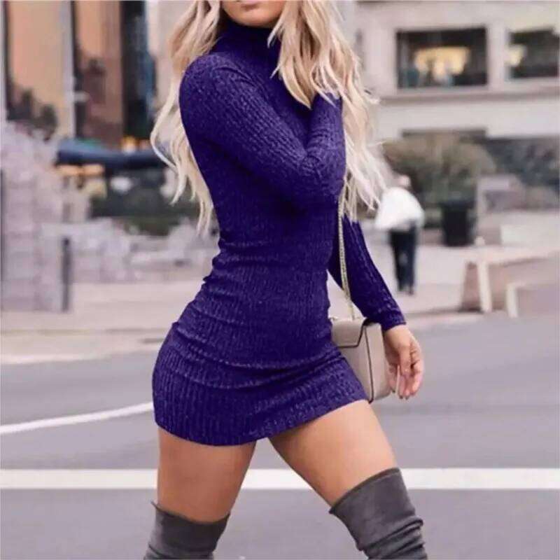 Long Sleeves Dress Vestidos Dresses 2025 Woman High Collar Solid Color Simple Style All-match Slim Package Hip Commuting Elegant Z260314