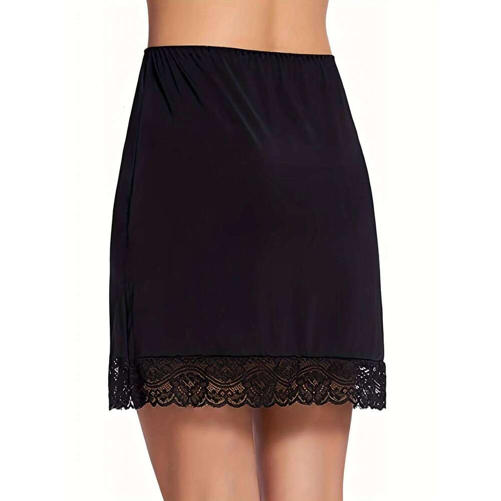 Ladies' lace mid skirt, inner with anti glare splicing, single-sided split half body lining skirt Z260314