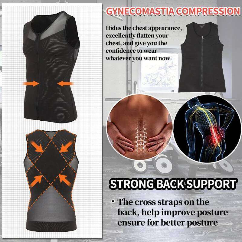 Mens Chest Compression Gynecomastia Vest Slimming Shirt Body Shaper Tank Top Front Zipper Corset For Man Shapewear 26Y0313
