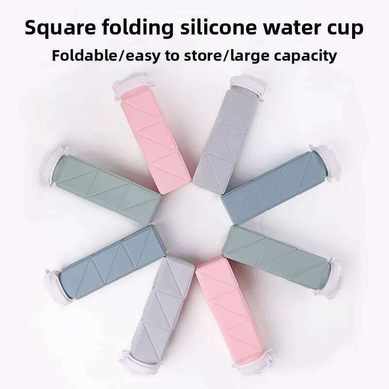 NewModel Silicone Collapsible Water Bottle Square Portable Outdoor Use Food Grade With Straw Z260313