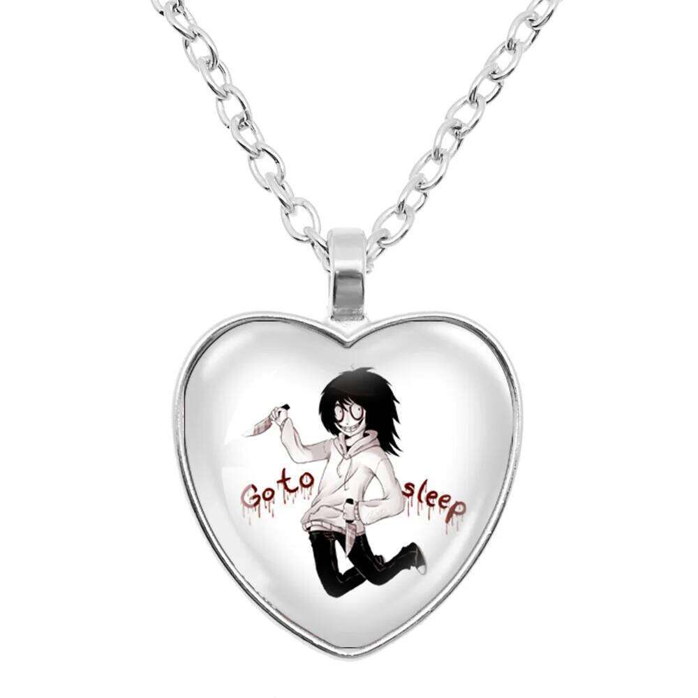Creepy Urban Horror Legend Killer Jeff Anime Peripheral 25MM Glass Peach Heart Pendant Necklace Gift Go To Sleep! H260312