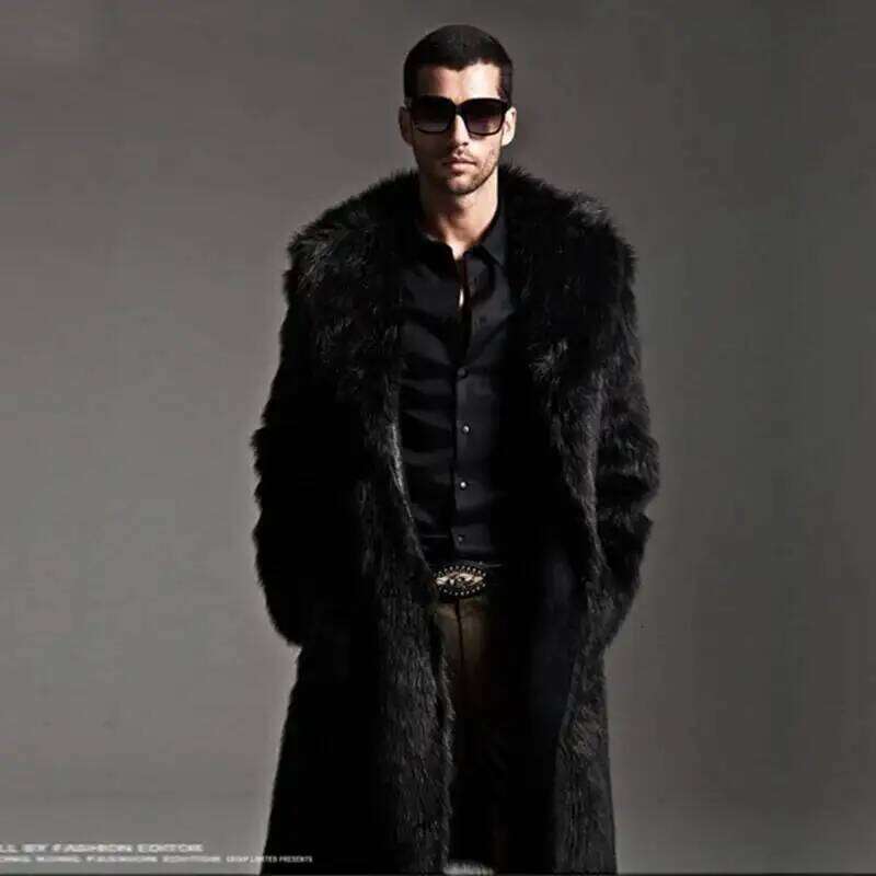 2025 Black White Coat Man Winter Warm Faux Long Jacket Outerwears Outdoor Casual Fur Cardigan Z260313