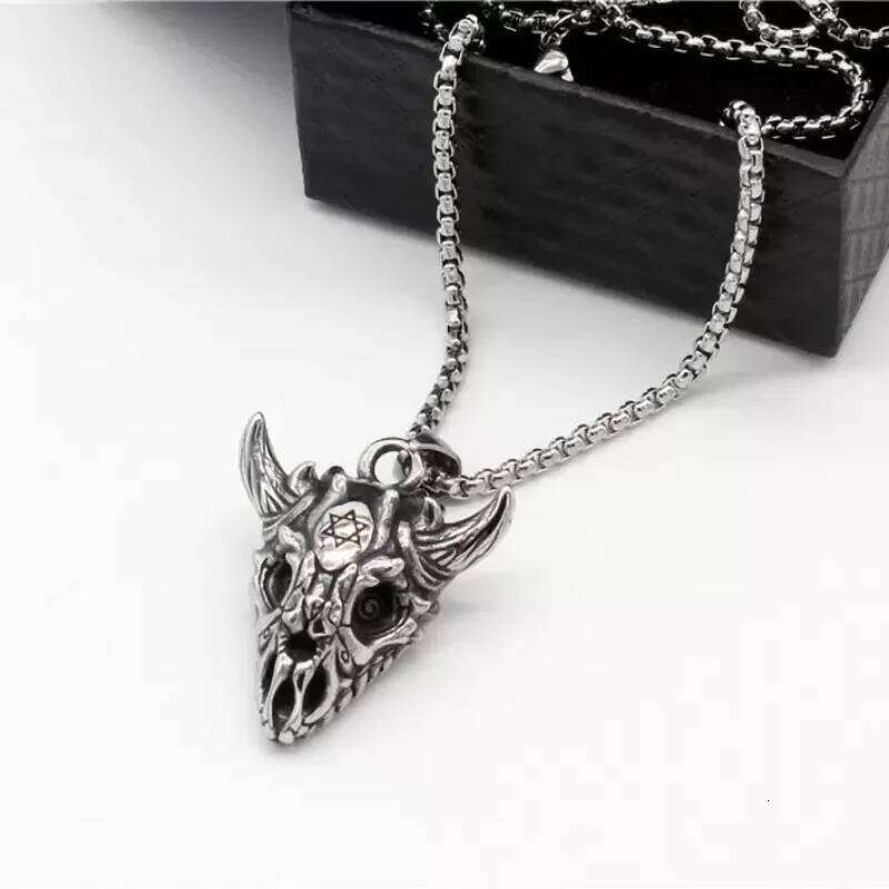Vintage Stainless Steel Flying Dragon Six Pointed Star Pendant for Men Punk Skull Necklace Jewelry Gift Wholesale H260312