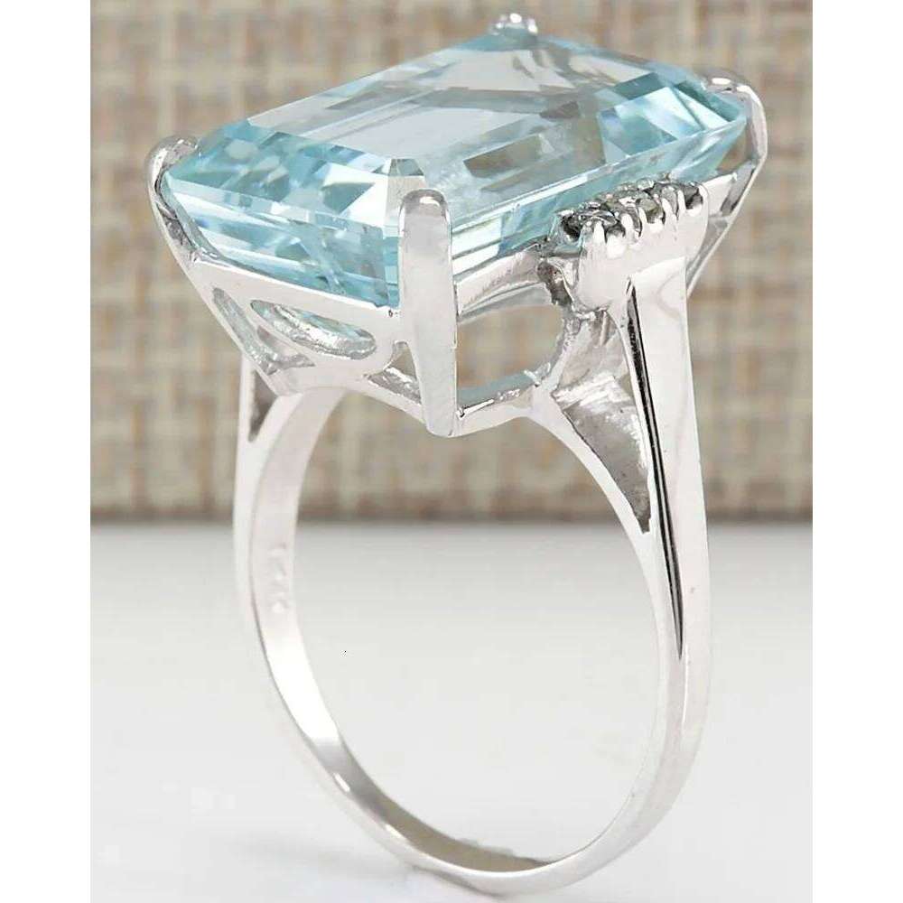 Fashion Princess Engagement Jewelry 16.42CT Natural Aquamarine Gemstone 925 Silver Wedding Promise Ring Size 5 -11 H260312
