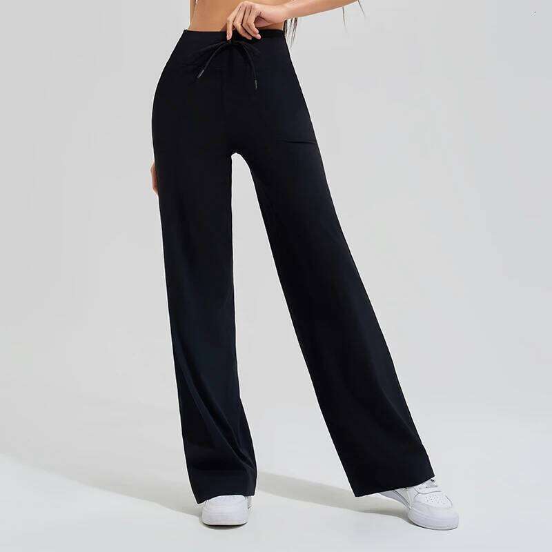 Women's High Waist Gym Loose Running Yoga Double Side Brushed with Pockets Pants Ties 26Y0313