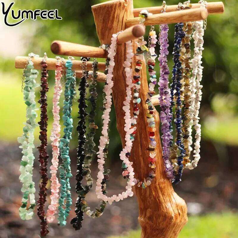 Yumfeel New Fashion Bohemian Natural Stone Chokers Chips Lapis Rose Quartz Amethyst Crystal Necklaces Women Jewelry H260312