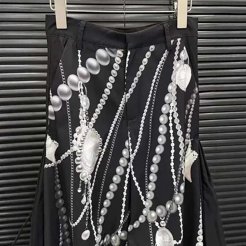 Women's Pants WTHT Fashion Pearl Print Design Casual 2025 Summer Trendy High Waist Wide Leg Straight Trousers Female 1LS1658 Z260312