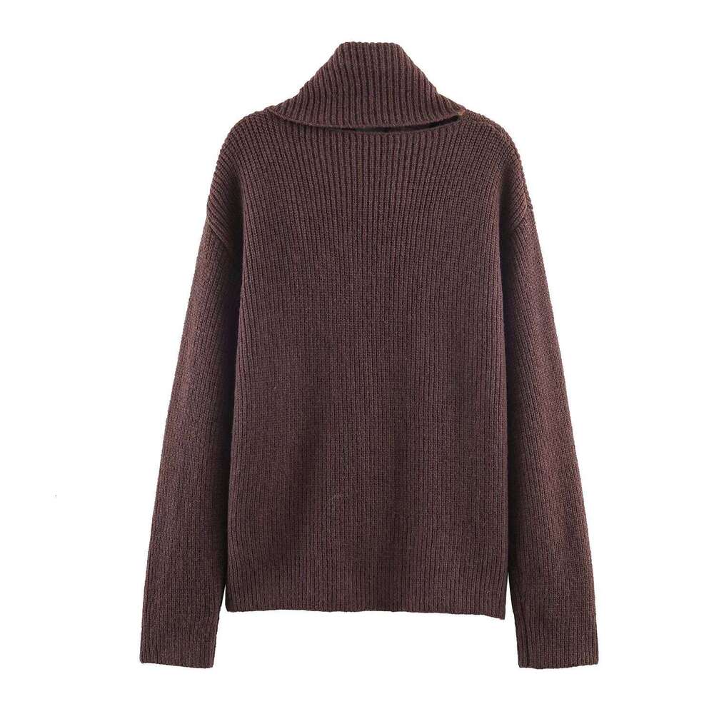 European and American 2025 Winter New Women's Casual Versatile Simple Long Sleeve Ribbed Knit Scarf Neck Pullover Z260313