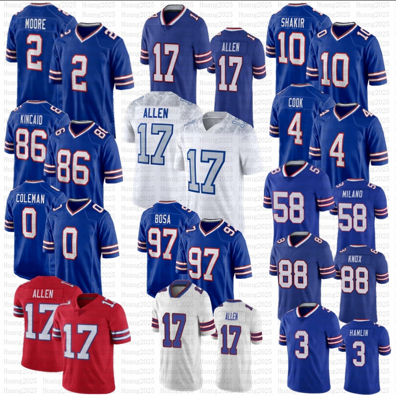 BuffaloS DJ Moore Josh Allen Keon Coleman Billsjesrey Matt Milano Cook Dalton Kincaid Kelly Dawson Knox Hamlin Shakir Maxwell Hairston Football Jerseys