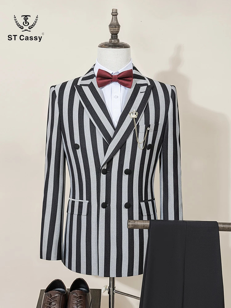 ST Cassy High Quality party outfit Mens Suits Fashion striped evening gown Double Breasted Slim Fit 2 piece set JacketPants 260312