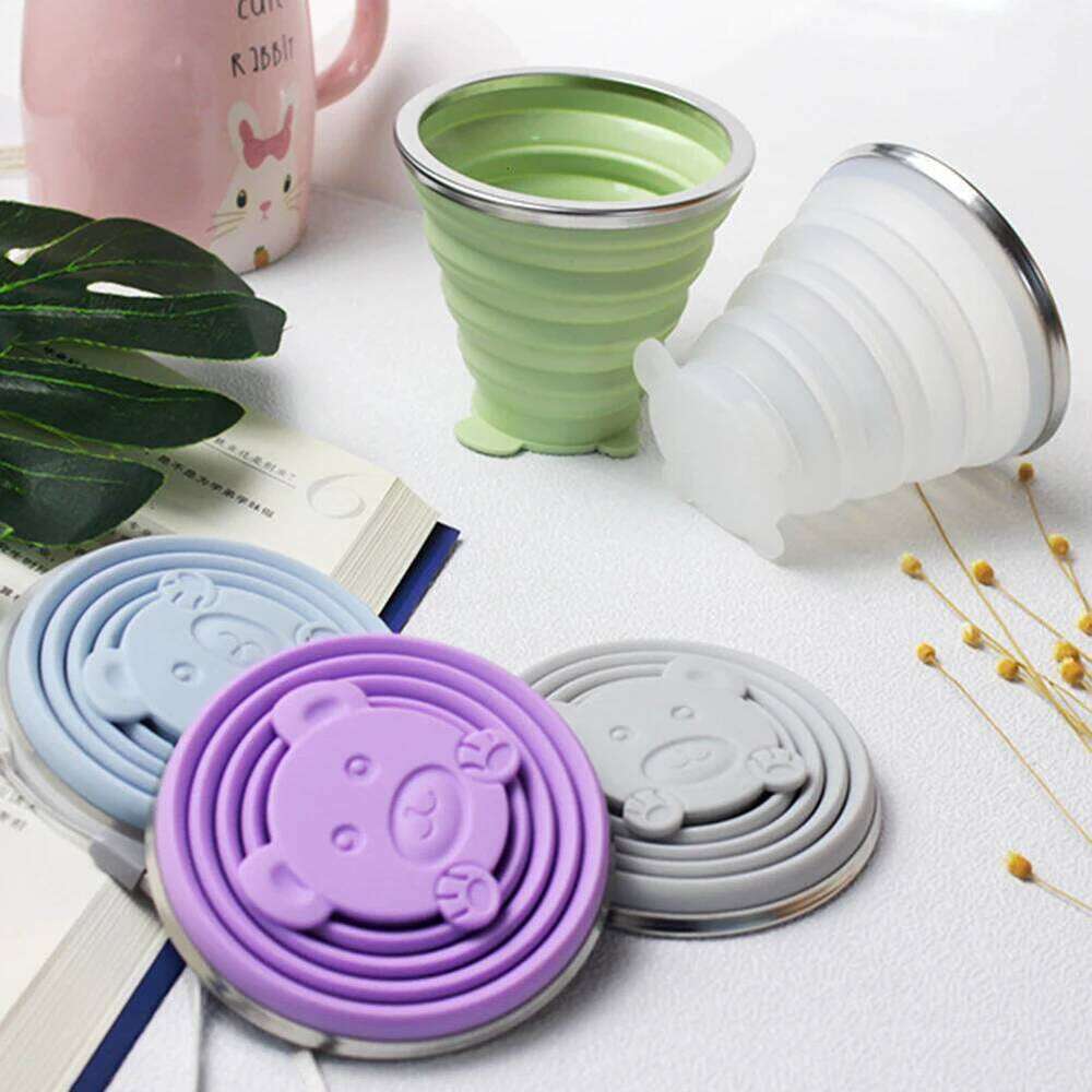 270ml New Folding Bear Silicone Cup With Lanyard Collapsible Fall-Resistant Leakproof Water Bottle For Outdoor Travel Gym Z260314