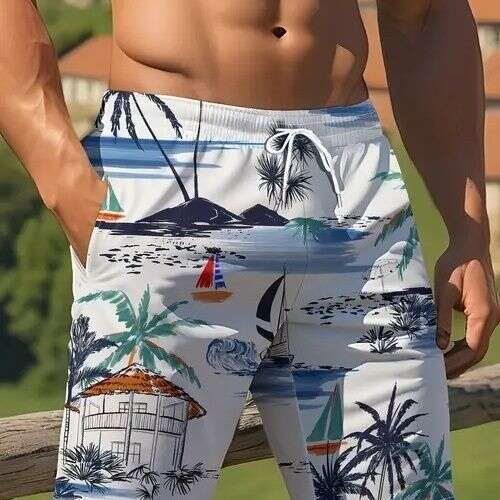 Summer hot-selling coconut tree pattern 3D printed shorts, trendy beach casual shorts for men and women