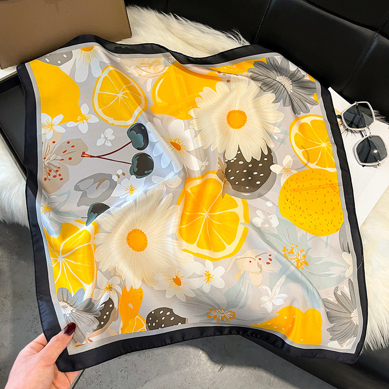 Korean-Style Internet Celebrity Versatile Fashion Zebra 70 Imitation Silk Square Scarf High-End Floral Neck Scarf