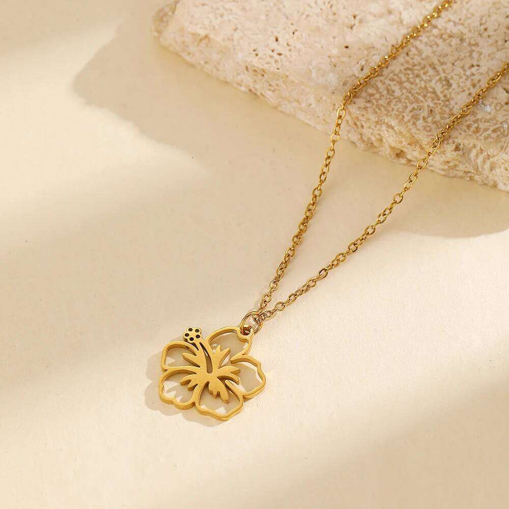 DGIDDK Stainless Steel Hollow Design Flower Pendant Necklace Women's Fashion Simple Suitable For Everyday Wear Collarbone Chain H260312