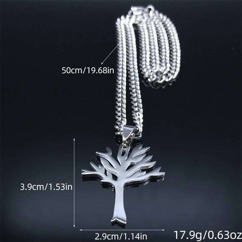 1 Piece Simple Tree of Life Personalized Fashion Style Titanium Steel Silver Color Pendant Necklace for Men and Women H260312