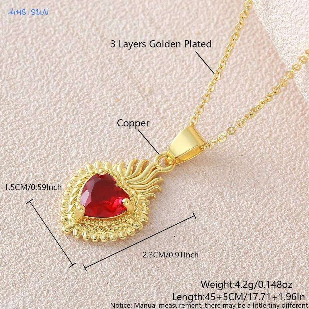MHS.SUN Flame Sacred Heart Pendant Necklaces For Women Girls Fashion Gold/Silver Color Chain Birthday Party Jewelry Gift H260312