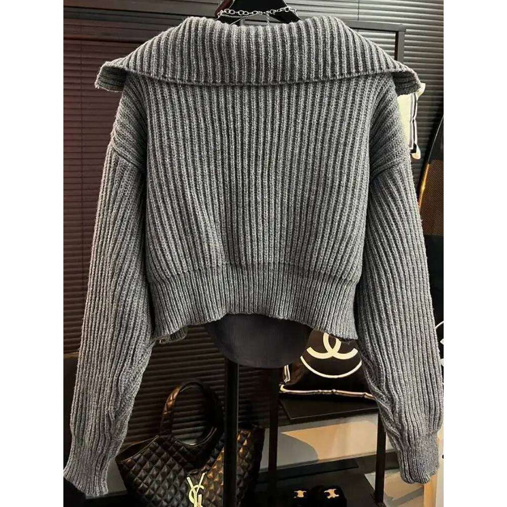 Autumn Jacket Women Sweater Knit Pullover Lazy Y2k Clothes Cropped Tops Long Sleeve Loose Design Knitwear Streetwear Z260313
