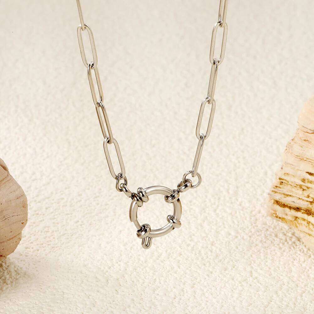 Fashion Stainless Steel Necklace Charm Metal Texture Collar Waterproof for Women's Personality Jewelry Gift H260312