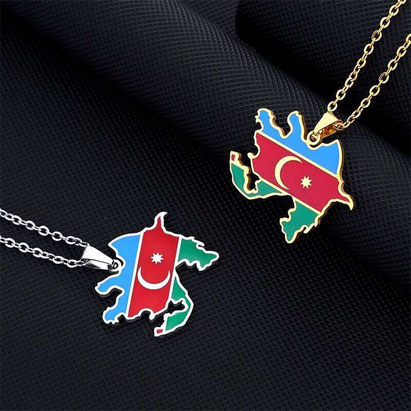 Azerbaijan Map With Flag Pendant Necklace Stainless Steel Gold Silver Color Azerbaycan Emblem Symbol Ethnic Patriotic Jewelry H260312